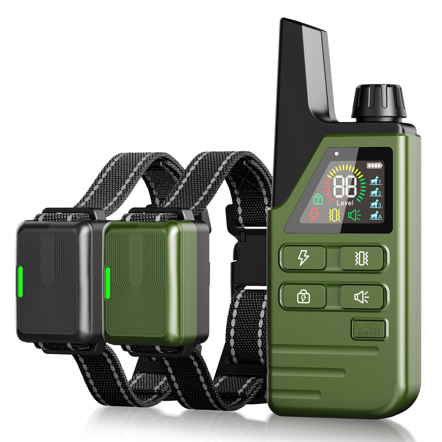 Remote-controlled dog trainer collar, anti-bark dog training device, safe for small and large dogs.