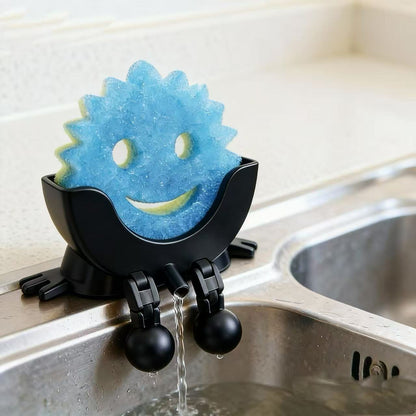 Creative Hanging Sponge Holder with Drainage/Traceless Glue, 3D Printing Countertop Funny Sponge Holders for Kitchen Sink, Keeps Your Sponge Dry & Smiling, for Scrub Daddy Holder