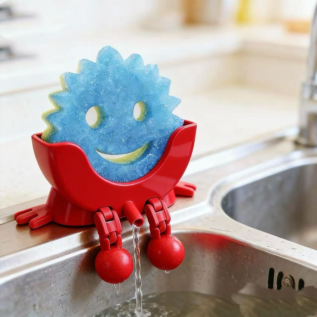 Creative Hanging Sponge Holder with Drainage/Traceless Glue, 3D Printing Countertop Funny Sponge Holders for Kitchen Sink, Keeps Your Sponge Dry & Smiling, for Scrub Daddy Holder
