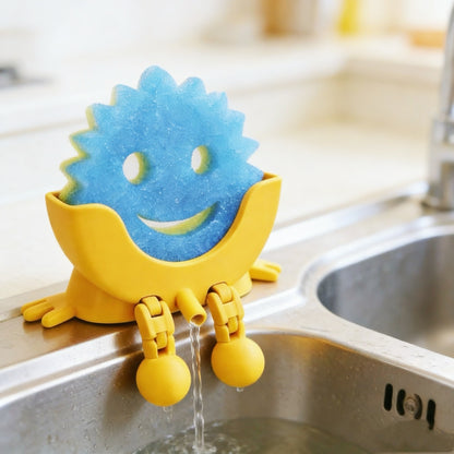 Creative Hanging Sponge Holder with Drainage/Traceless Glue, 3D Printing Countertop Funny Sponge Holders for Kitchen Sink, Keeps Your Sponge Dry & Smiling, for Scrub Daddy Holder