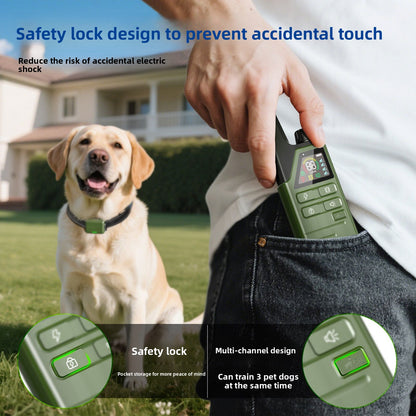 Remote-controlled dog trainer collar, anti-bark dog training device, safe for small and large dogs.