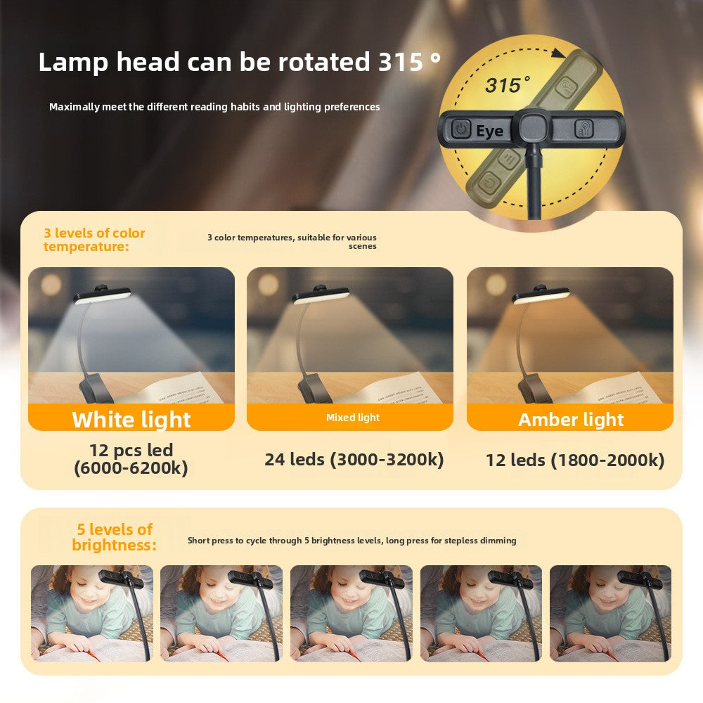 Reading Lamp Book Clamp USB Rechargeable Book