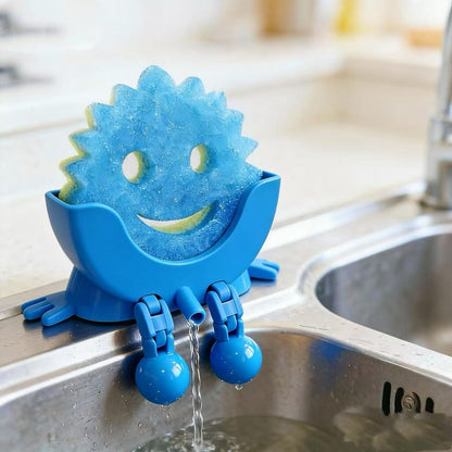 Creative Hanging Sponge Holder with Drainage/Traceless Glue, 3D Printing Countertop Funny Sponge Holders for Kitchen Sink, Keeps Your Sponge Dry & Smiling, for Scrub Daddy Holder