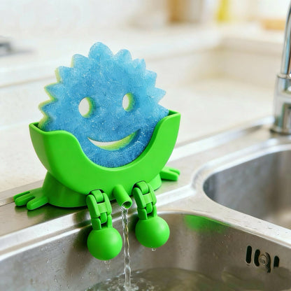Creative Hanging Sponge Holder with Drainage/Traceless Glue, 3D Printing Countertop Funny Sponge Holders for Kitchen Sink, Keeps Your Sponge Dry & Smiling, for Scrub Daddy Holder