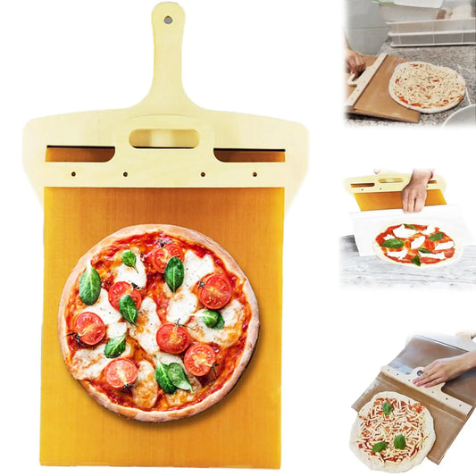 Sliding Pizza Peel - Wood Pizza Slider Smart ，Pizza Peel Slider That Transfer Pizza Perfectly，Non Stick Pizza Slider - 21.65" x 11.9"