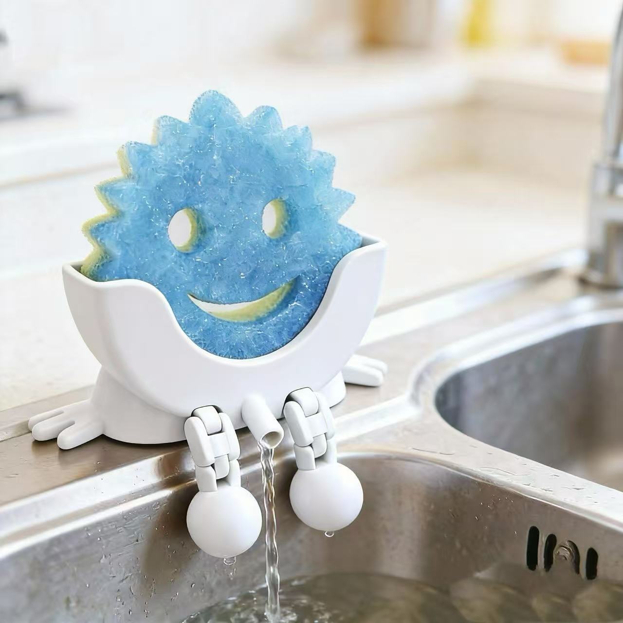 Creative Hanging Sponge Holder with Drainage/Traceless Glue, 3D Printing Countertop Funny Sponge Holders for Kitchen Sink, Keeps Your Sponge Dry & Smiling, for Scrub Daddy Holder